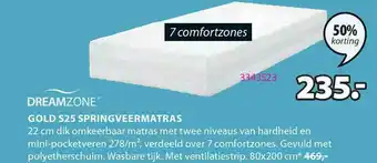 Jysk Dreamzone Gold S25 Springveermatras 50% Korting aanbieding