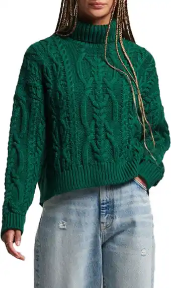 Bol.com Superdry Vintage High Neck Cable Knit Dames Trui - Pine Green - Maat M aanbieding