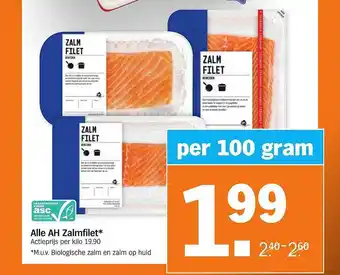 Albert Heijn Alle AH Zalmfilet 100g aanbieding