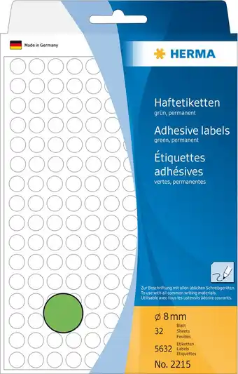 Bol.com HERMA 2215 Universele etiketten groen Ø 8 mm Papier 5632 St aanbieding