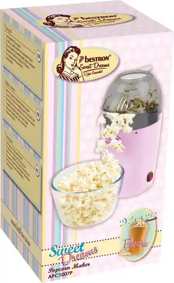 Bol.com Bestron Popcorn machine voor het maken van 50 gr. popcorn, hetelucht Popcorn maker voor popcorn in 2 minuten, vetvrij, 1200 W aanbieding