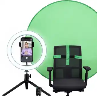 Bol.com Trust Maxu+ - 2-in-1 Streaming kit - Ringlight - Greenscreen - afstandsbediening aanbieding