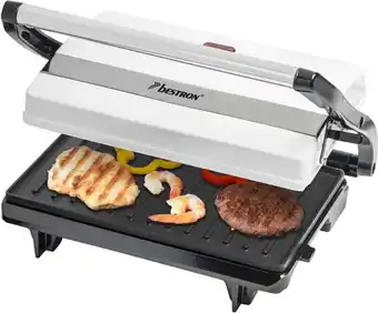 Bol.com Bestron Contactgrill voor 2 Personen, Paninimaker met Vetopvangbak & antiaanbaklaag, 700 Watt, kleur: Wit aanbieding