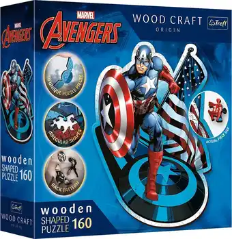 Bol.com Trefl Trefl - Puzzles - 160 Wooden Shaped Puzzles - Fearless Capitan America / Disney Marvel Heroes_FSC Mix 70% aanbieding