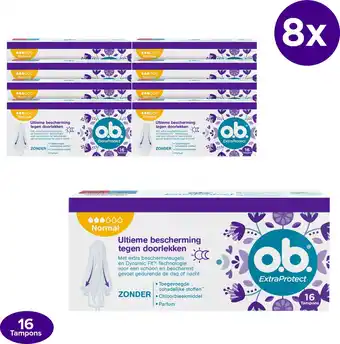 Bol.com o.b. ExtraProtect Normal, tampons voor gemiddelde tot zwaardere menstruatiedagen (8 x 16 stuks) aanbieding