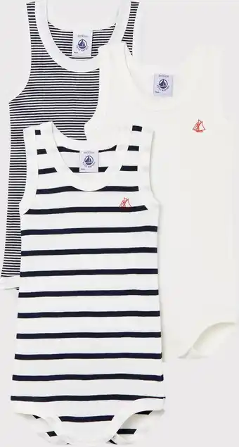 Bol.com Petit Bateau Set van 3 mouwloze body's voor baby's Unisex Rompertje - Blauw - Maat 86 aanbieding