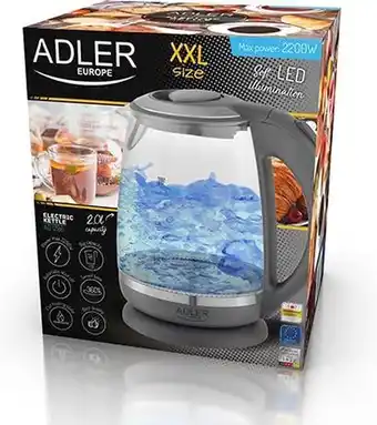 Bol.com Adler AD 1286 - waterkoker - 2 Ltr - Grijs, Transparant - 2200 W aanbieding