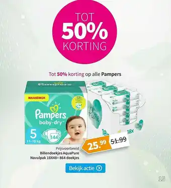 Plein.nl Pampers Billendoekjes AquaPure Navulpak 18x48=864 Doekjes Tot 50% Korting aanbieding