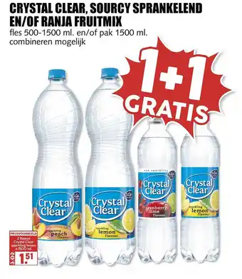 MCD Supermarkt Crystal Clear, Sourcy Sprankelend En-of Ranja Fruitmix  1500 ml aanbieding