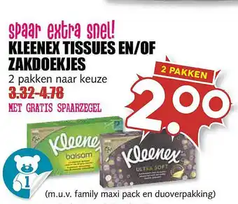 MCD Supermarkt Kleenex Tissues En-of Zakdoekjes aanbieding