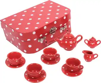 Bol.com Bigjigs - Theeservies - Rood met witte stippen - Polka Dot - Porselein aanbieding