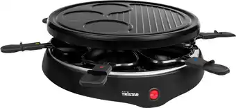 Bol.com Tristar Gourmetstel RA-2998 - Gourmet Raclette 6 personen - Grillplaat met crêpevorm - Gourmetset rond - Zwart aanbieding