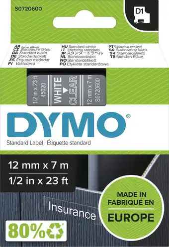 Bol.com DYMO originele D1 labels | Witte Tekst op Doorzichtig Label | 12 mm x 7 m | zelfklevende etiketten voor de LabelManager label aanbieding