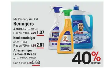 Sligro Mr. proper - antikal reinigers : antikal, Kkeukenreiniger of allesreiniger lemon of ocean 40% Korting aanbieding