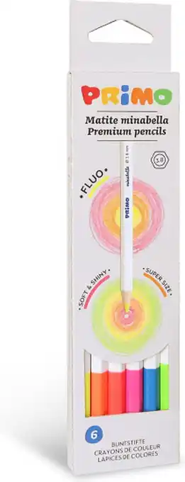 Bol.com PRIMO - 6 Fluo Minabella Kleurpotloden Fluo ø3.8 in doos aanbieding