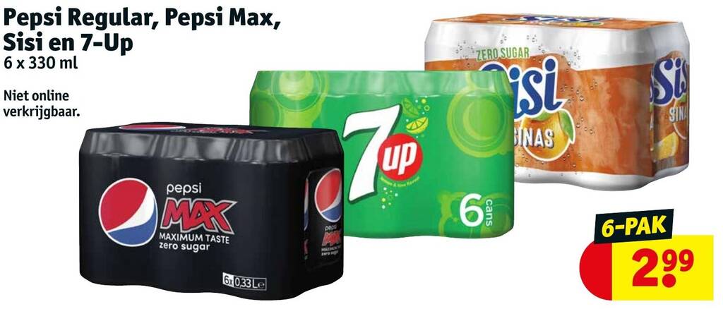 Pepsi regular pepsi max sisi en 7-up 6x330 ml aanbieding bij Kruidvat