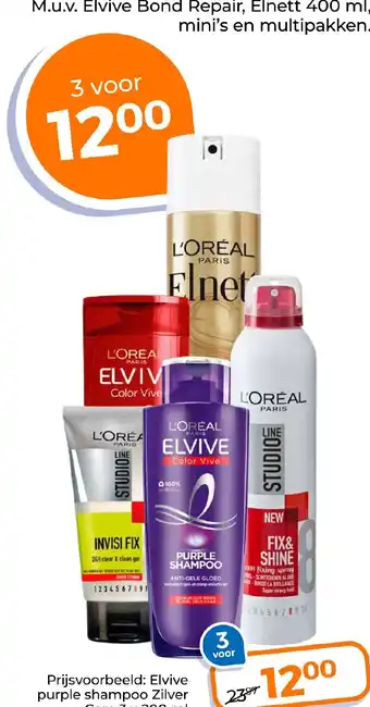 Trekpleister Elvive shampoo en conditioner elnett en studioline haarstyling aanbieding