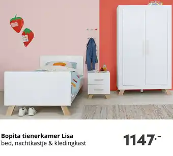 Baby & Tiener Bopita tienerkamer Lisa bed, nachtkastje & kledingkast aanbieding