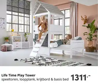 Baby & Tiener Life Time Play Tower speeltoren, loopplank, krijtbord & basis bed aanbieding