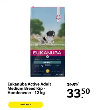 Boerenbond Eukanuba Active Adult Medium Breed Kip - Hondenvoer - 12 kg aanbieding