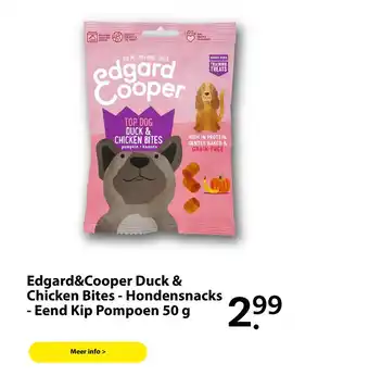 Boerenbond Edgard&Cooper Duck & Chicken Bites - Hondensnacks - Eend Kip Pompoen 50 g aanbieding