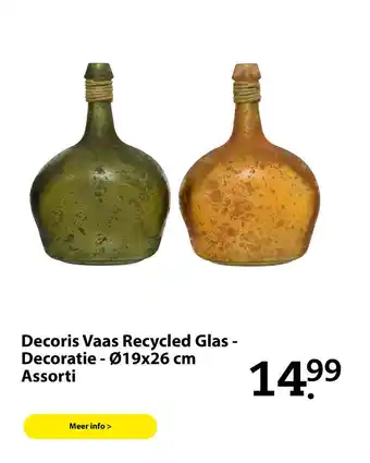 Boerenbond Decoris Vaas Recycled Glas - Decoratie - Ø19x26 cm Assorti aanbieding