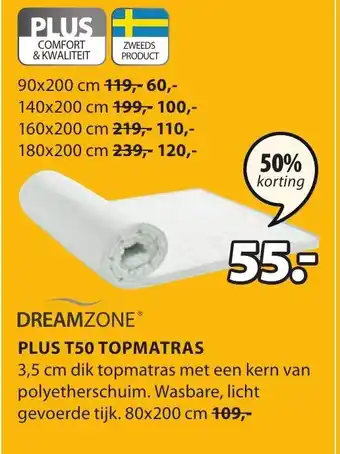 Jysk DreamZone Plus T50 topmatras 80*200 aanbieding