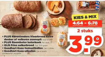 PLUS Korenlanders Vloerbrood Extra donker of volkoren zonnepit Heel brood aanbieding