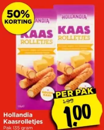 Vomar Voordeelmarkt Hollandia Kaasrolletjes Pak 135 gram aanbieding