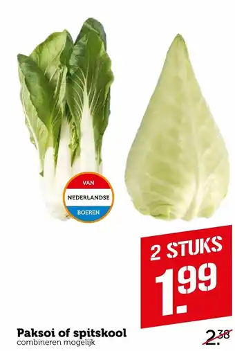 Coop Paksoi of spitskool aanbieding