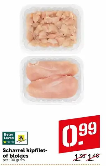 Coop Sharrel kipfilet- of blokjes 100g aanbieding