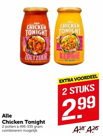 Coop Chicken Tonight 2*495-535g aanbieding