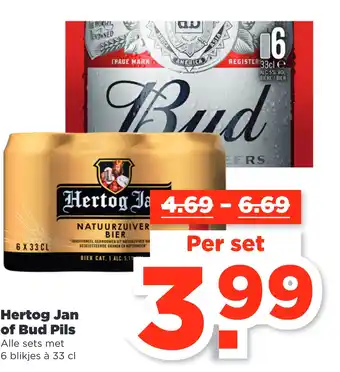 PLUS Hertog jan of bud pils 33 cl aanbieding