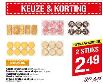 Coop Appel kruimel koeken, Bosvruchten roomcakejes, Pudding cupcakes aanbieding