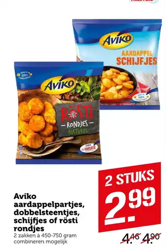 Coop Aviko aardappelpartjes, dobbelsteentjes, schijfjes of rösti rondjes aanbieding