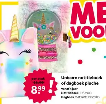 Intertoys Unicorn notitieboek of dagboek pluche aanbieding