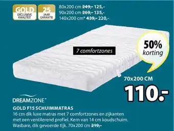 Jysk Dreamzone   Gold F15 Schuimmatras 70x200cm aanbieding