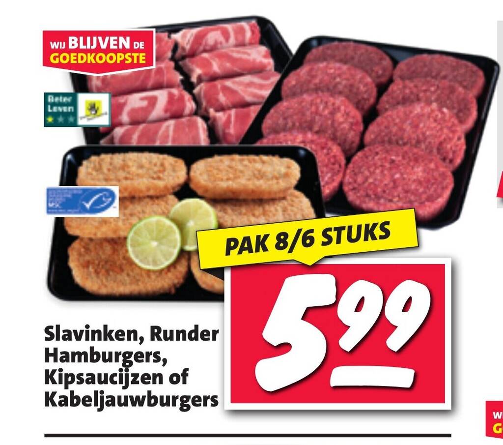 Slavinken, Runder Hamburgers, Kipsaucijzen of Kabeljauwburgers ...