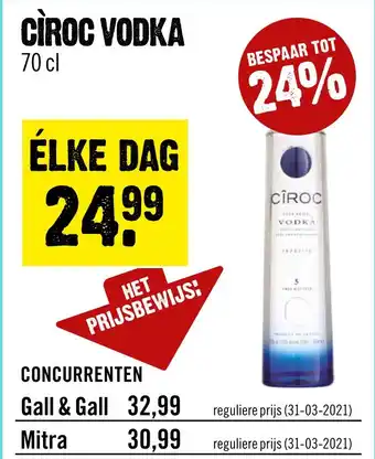 Dirck 3 Ciroc vodka 70 cl aanbieding