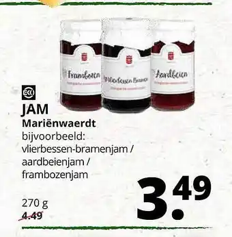 Ekoplaza Jam mariënwaerdt vlierbessen-bramenjam - aardbeienjam - frambozenjam 270 g aanbieding