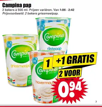 Dirk Campina Pap 2*500g aanbieding