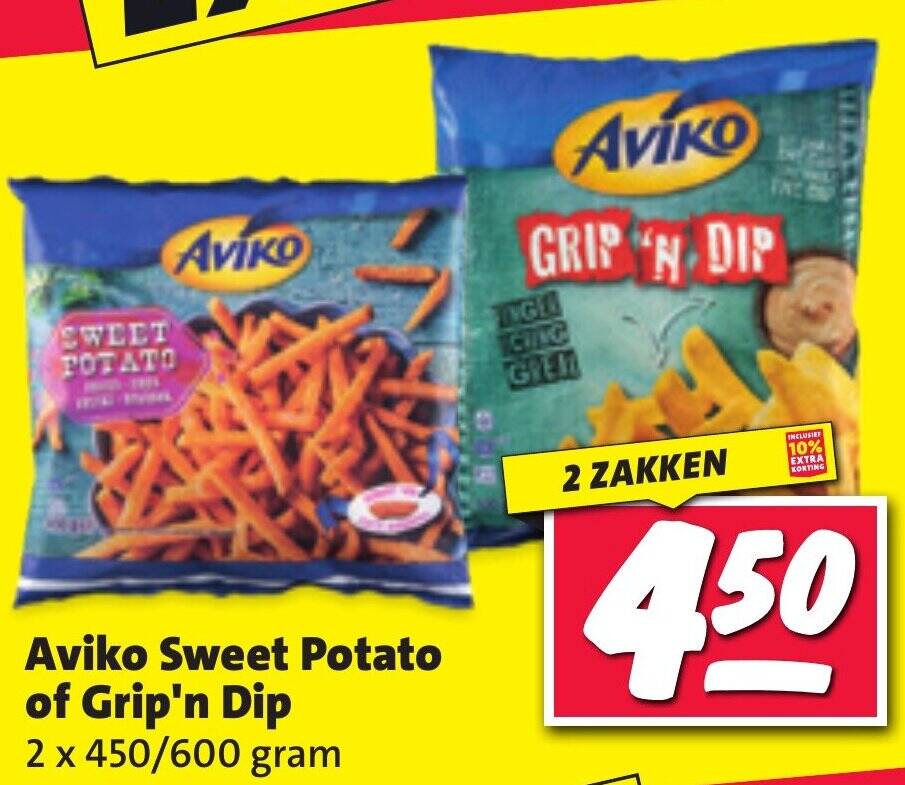 Aviko Sweet Potato of Grip'n Dip 2 x 450/600 gram aanbieding bij Nettorama