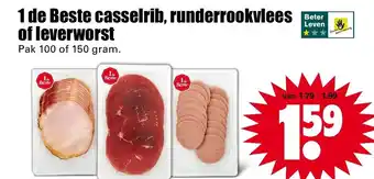 Dirk Casselrib, runderrookvlees of leverworst 100/150g aanbieding