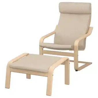 IKEA PoÄng Fauteuil en voetenbank, wit gelazuurd eikenfineer/hillared beige aanbieding