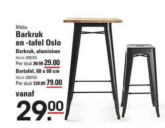 Sligro Mebu barkruk en barktafel oslo aanbieding