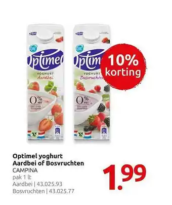 Hocras Optimel Yoghurt Aardbei Of Bosvruchten Campina 10% Korting aanbieding