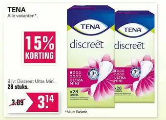 De Online Drogist Tena Discreet Ultra Mini 15% Korting aanbieding