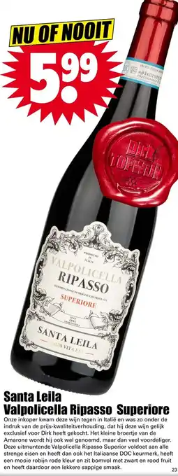 Dirk Santa Leila Valpolicella Ripasso Superiore 750ml aanbieding