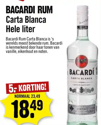 Dirck 3 BACARDI RUM Carta Blanca Hele liter aanbieding