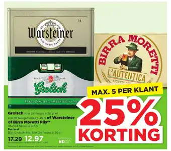 PLUS Grolsch of Warsteiner of Birra Moretti Pils per krat aanbieding